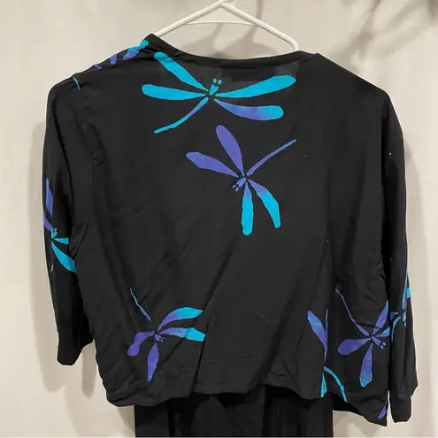 Adorable Y2K Bali batik black ruffle sleeveless dress and beaded jacket set 2pc Blue Size M