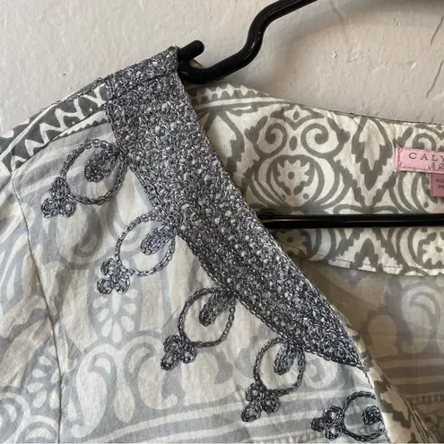 Calypso St. Barth Metallic Embroidered Tunic in Grey & White