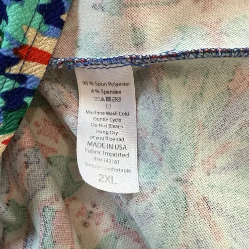 LuLaRoe  Colorful Floral Geometric‎ Pockets Stretch Amelia Dress Size 2XL