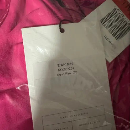 Nookie Envy Mini Dress Long Sleeve Neon Pink Barbie Doll Low Cut Bodycon Sz XS