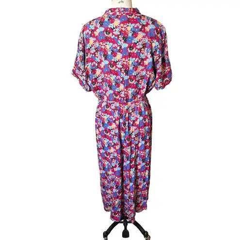 Vintage 70s Floral Midi Fit and Flare Dress Size Large Pink