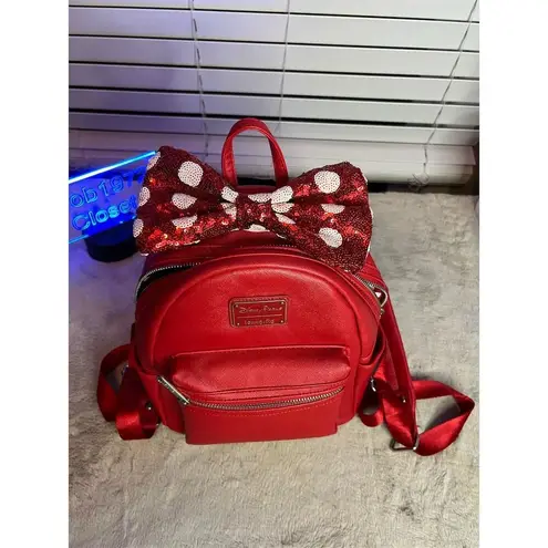 Lounge Fly Disney Minnie Mouse Sequin Bow Mini Backpack Red