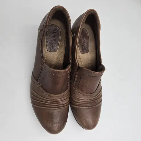 Earth Origins Women Loafers Leather Brown SlipOn Size 9 M Derby Shoes Block Heel