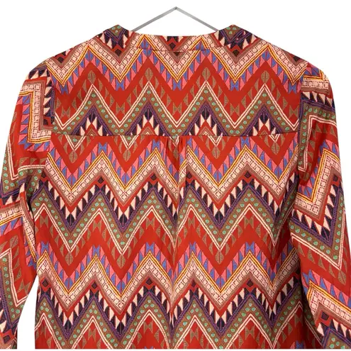 Meghan LA Meghan Colorful Retro Shift Lace Up Long Sleeve Fall Colorful Dress Size Small