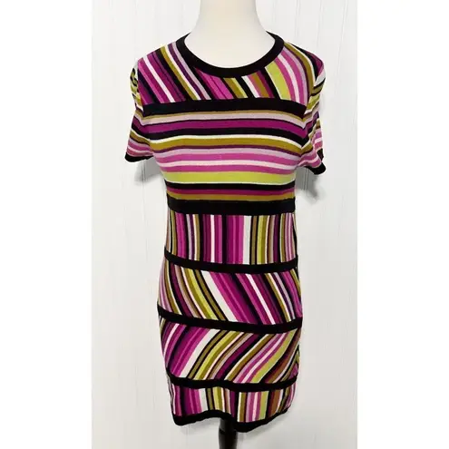 Missoni for Target Stripes Crew Neck Knitted Mini Dress Pink Black Size Medium