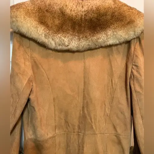 Penny Lane Vintage Scully Coat Suede with Boho Shearling Trim Brown Camel 10