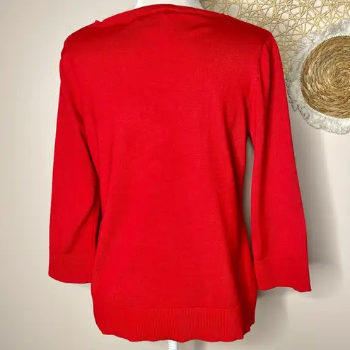 Cable & Gauge 3/4 Sleeve Red Sweater - large