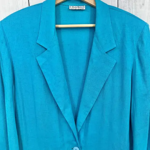 American Vintage  80's Daily Habit Linen Blend Blue Blazer SIZE 11 LARGE Oversize