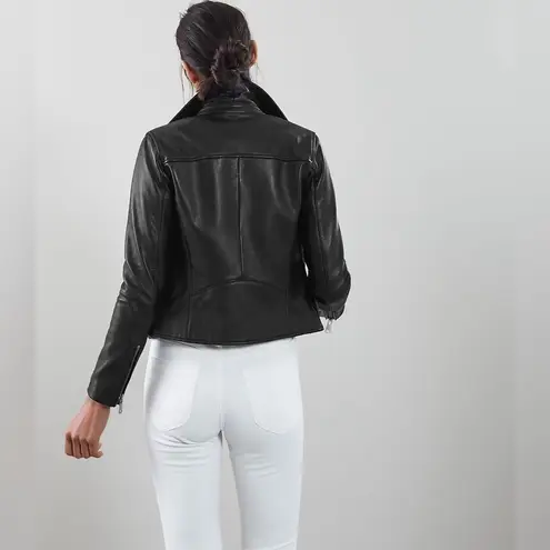 Reiss Gia Leather Biker Jacket in Black Size 6