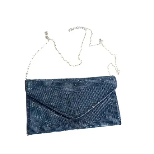 Lulu Townsend Blue Rhinestone Chain Envelope Clutch Bag