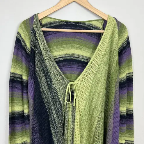 Nic+Zoe Cardigan Sweater Womens XL Green Purple Stripe Draped Front Long Sleeve