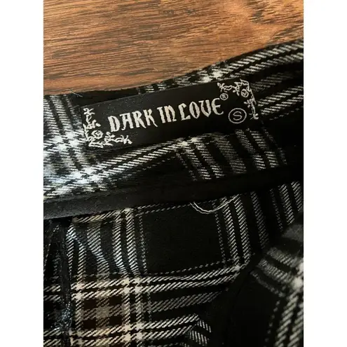 DARK IN LOVE Dolls Kill Mini Plaid Skirt KILT GOTH WHIMSY STARS Small S Black