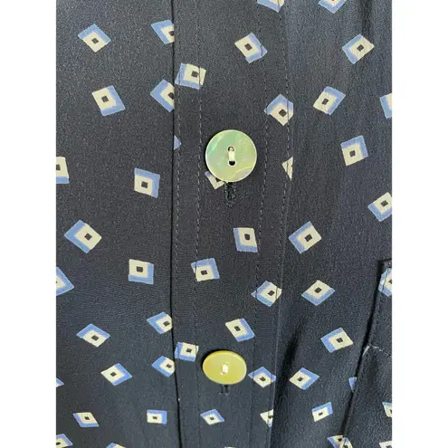 Lauren Ralph Lauren 100% Silk Geometric Print Button Down Shirt Dress Size 8 Blue