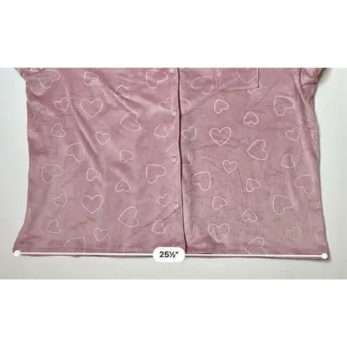 Jacklyn Intimates Pink Hearts Button Up Velour Shirt Top Sleepwear sz XL Pink