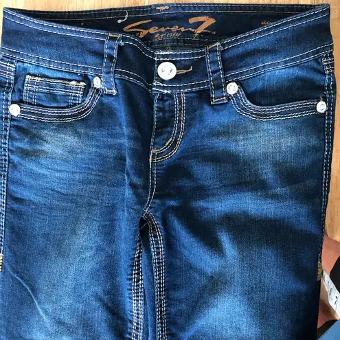 SEVEN 7 Low Rise Medium Wash Distressed Blue Denim Skinny Jeans Women's Size 28