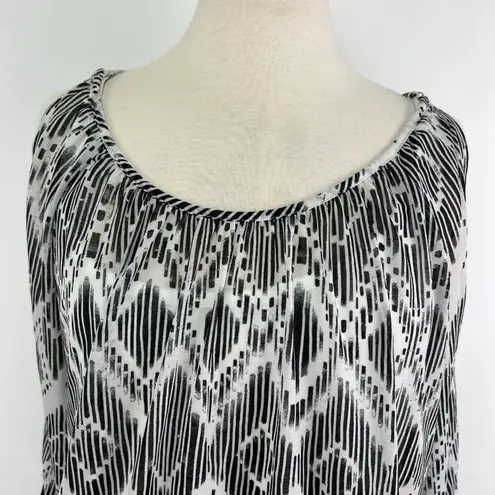 AB Studio Size XL Black and White Cold Shoulder Blouse Sheer with Built In Cami