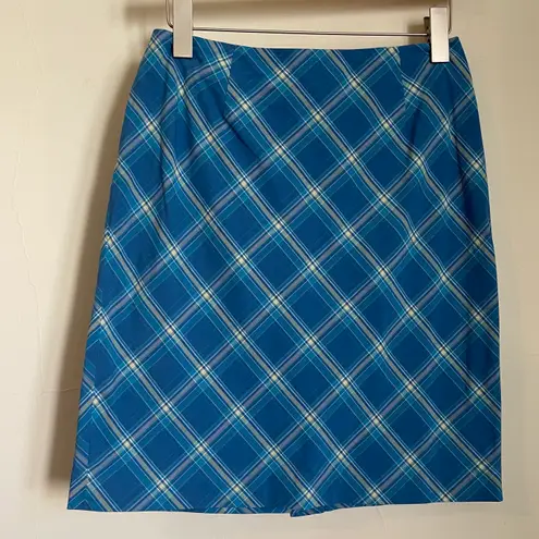 Talbots Y2K Blue Plaid Skirt 