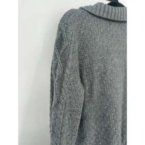 LL Bean Cable Knit Fisherman Toggle Wool Blend Cardigan Sweater Women’s XL Gray