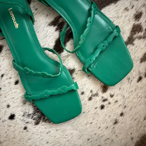 LARROUDE Green Leather Ankle Strap Sandal Size 9.5
