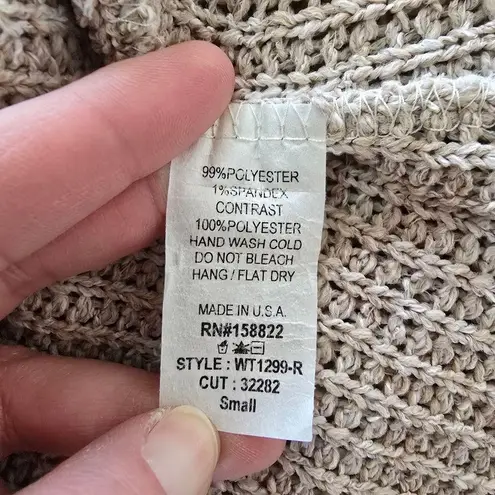 Rods Prim & Proper Beige Paisley Contrast Chiffon Sleeve Sweater Size Small Tan