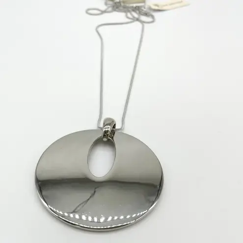 New Directions Silver Tone Modern Circle Pendant Long Necklace Minimal Timeless