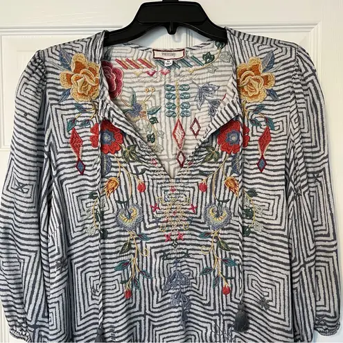 Johnny Was  Taryn top blue white tassels XS