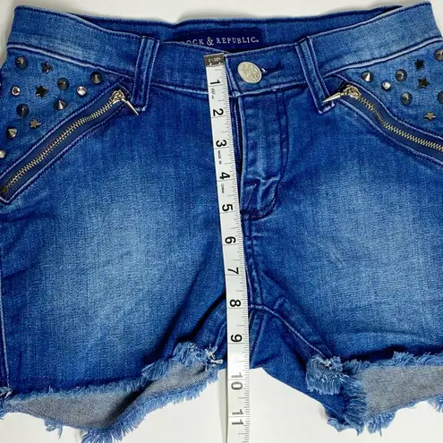 Rock & Republic Studded Rhinestone Raw Hem Cutoff Denim Shorts Blue Size 0