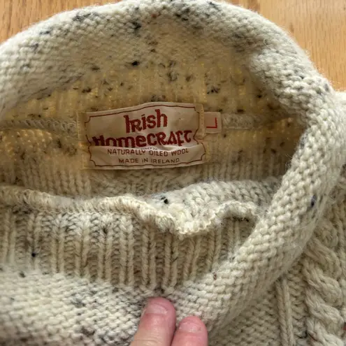 Vintage Irish Homecraft Sweater Pullover Knit Wool Mock Fisherman Large Ivory