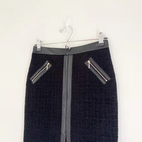 Club Monaco Tweed Wool Pencil Skirt With Leather Trim NWOT