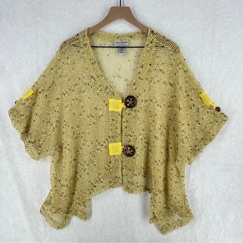 Serengeti Marled Mesh Net Button Front Batwing Shark Bite Cardigan Lagenlook Yellow Size 2X