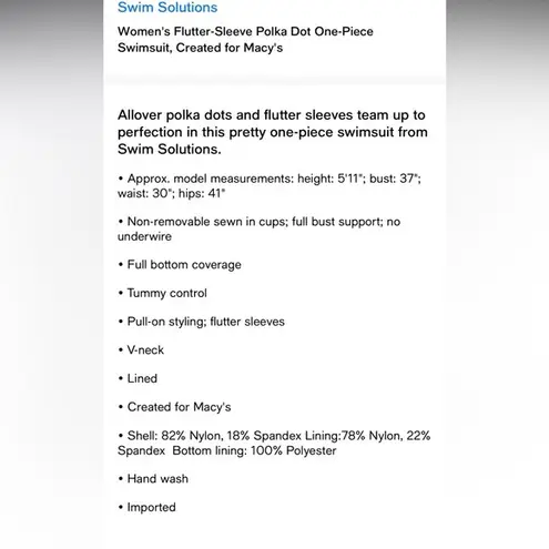 Swim Solutions NWT $102 Women's Flutter