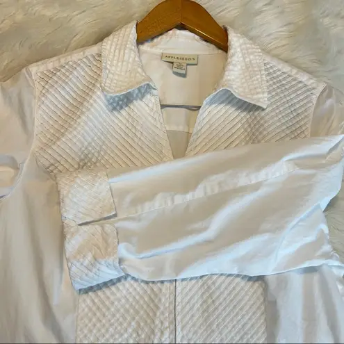 appleseed's White Zip Up Cotton Blouse Top WMS Size 18 cuffed sleeve 3/4 length