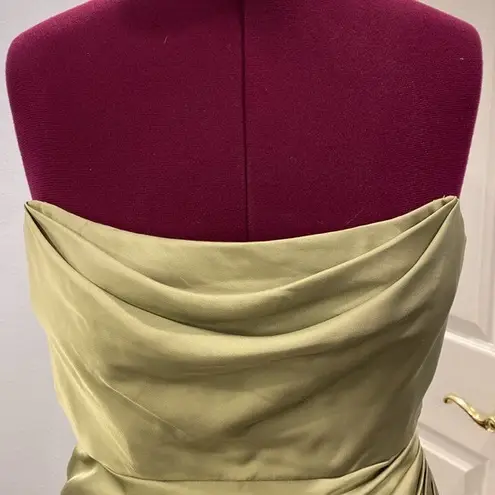 Azazie Olive Green Satin Strapless Cowl Maxi Dress Bridesmaid Formal Gown 8