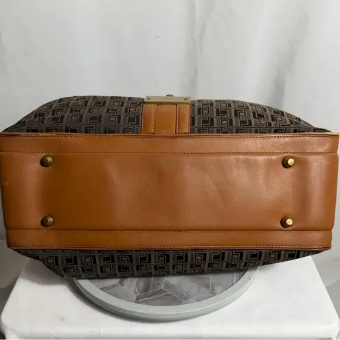 L.A.M.B. Large Monogram Canvas Tote Brown Tan Leather Trim Shoulder Bag