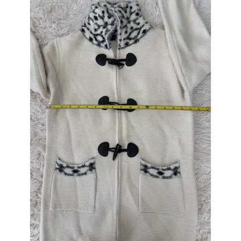 Even Women's Cream Black Toggle Front Pockets Knit Cardigan Sweater