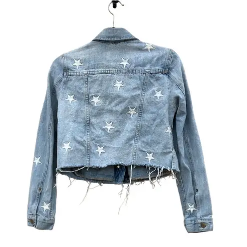 Pistola Brando White Star Cropped Denim Jacket White Zodiac Embroidered Small