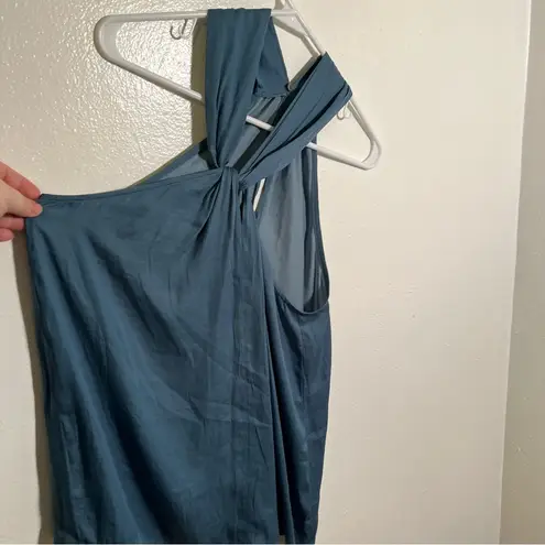 Loft  Sleeveless Blouse Blue Green Knot Keyhole Twist High Neck