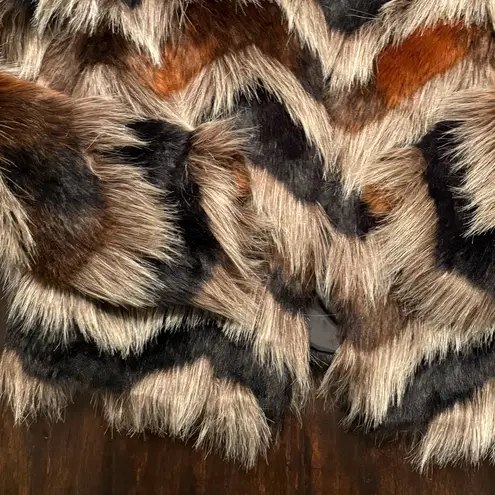 Dolce & Cabo Chevron Faux Fur Open Jacket Copper, Black and Tan Brown