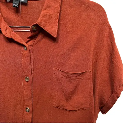 Moa Moa Burnt Orange Dark Short Sleeve Button Down Front Shirt Size Large