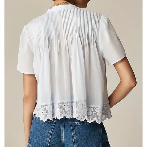 NWT J.Crew Lace Trim Pintuck Top In Cotton Voille In Glacier Size XL