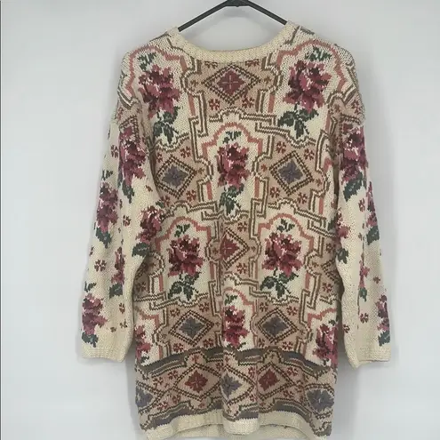 Laura Ashley Cream and Burgundy Floral Sweater