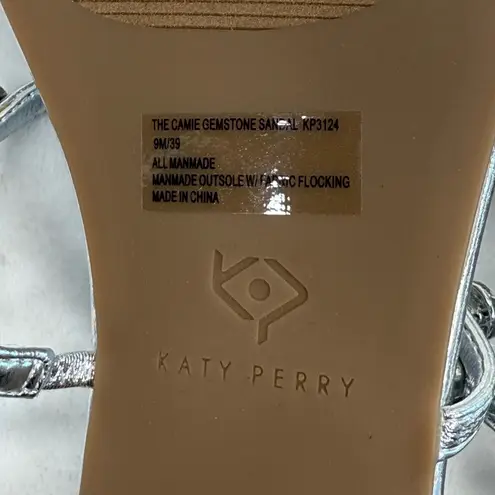 Katy Perry Camie Gemstone Sandals Silver Thong Strap Square Toe Size 9M