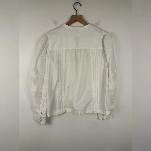 Anthropologie Delilah White Embroidered Pleated Lace Peasant Blouse Size 14