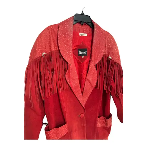 Vintage 1980s Avanti Red Suede Western Fringe Frontier Leather Coat medium