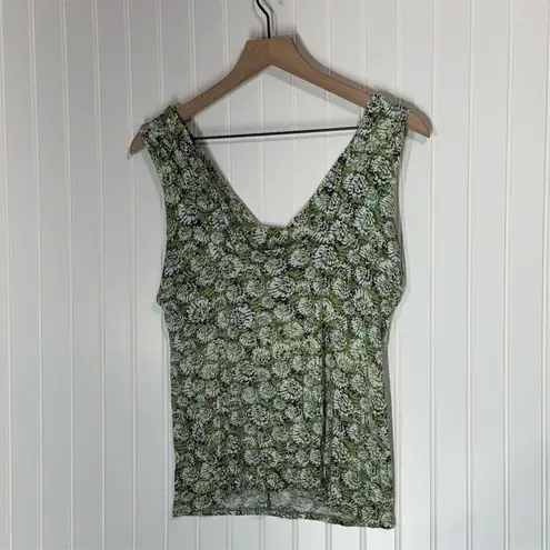 Bisou Bisou  Green Floral Sleeveless Ruched Top L Large Y2K Cottagecore‎ Stretch