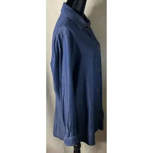 Soft Surroundings  Weekend Blue Tencel Chambray Top Shirt Long Sleeve‎ Medium