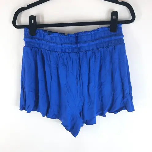 Halara Frill High Waisted Elastic Waistband Drawstring Stacked Shorts 3" Blue M