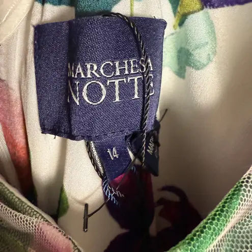 Marchesa Notte Floral Off Shoulder Appliqué 3D Formal Evening Gown Size 14 White