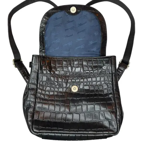 Ashwood London Bag Black Croc Embossed Leather Backpack Purse