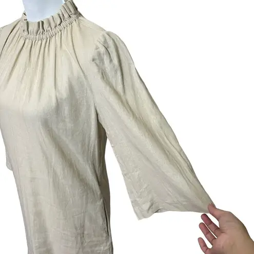 G. Label Goop Ruffle Mini Dress Women’s Size 0 Linen Puff Sleeve Shift Neutral Brown